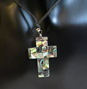 XXL Perlmutt / Paua Muschel / Abalone / Seeopal Anhänger Kreuz - Bild 1 von 4