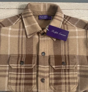 Ralph Lauren Purple Label Cashmere Wool Overshirt L Camel Plaid L/S Italy $1995 - Picture 1 of 19