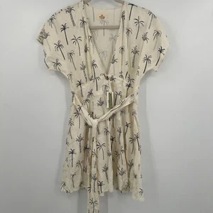 Marine Layer Camila Mini Dress Women S White Palm Print Waist Belted Deep V Neck - Picture 1 of 11