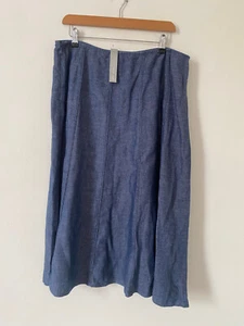 Per Una Skirt Size 16 Denim Blue Linen Mix Panel Midi A Line Marks Spencer - Picture 1 of 8