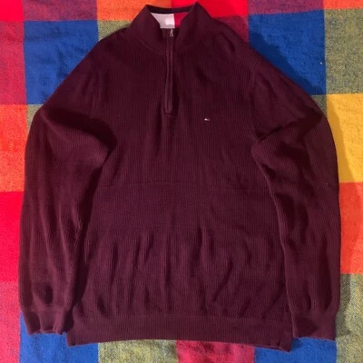 Tommy Hilfiger Maroon Waffle Knit Quarter Zip Sweater | XXL - Image 1 of 4
