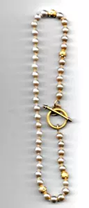 COLLAR 17" PERLA MELOCOTÓN CON CUENTAS DORADAS CON PIEDRAS - Imagen 1 de 1