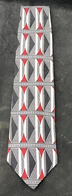 Enrico Guccini Men's Tie Black Red White Gray Geometric - Image 1 of 4