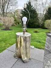 Unique Vintage Hand Made Driftwood Solid Tree Trunk Table Lamp 27” Gold Gilded