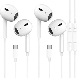 Headphones USB C 2 Pack Earphones Wired Microphone and Volume Control, IPhone 16 - Picture 1 of 6