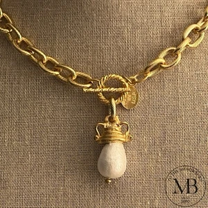 Collar Susan Shaw Oro Filigrana Perla Lazo Palanca Cadena Joyería 24k TPG - Imagen 1 de 10