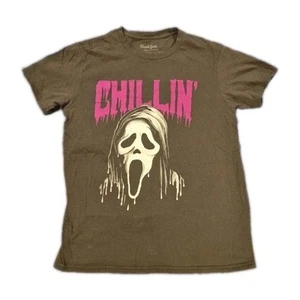 Scream Ghost Face Men's Chillin' Horror Film Graphic Print Gray T Shirt - Picture 1 of 4