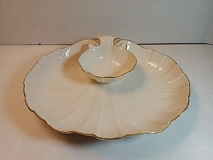 Lenox Doppelschalenförmige Garnelen Cocktail Chip/Dip Servierschale 24K Goldrand - Bild 1 von 10