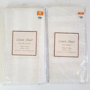 Linen Sheer Curtains Set: 72"x36" Panel Tiers 72"x14" Valance Polyester Ivory - Picture 1 of 6