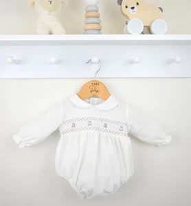 Spanish Baby Boy girls clothes ivory teddy velour smocked romper outfit - Picture 1 of 4