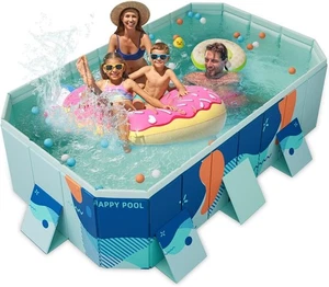 Foldable Paddling Pool 2.6m Heavy-Duty Non-Inflatable w/Repair Patch & Balls - Picture 1 of 9