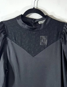 Pleione Satin Lace Blouse Womens Sz XL Black Whimsygoth Witchy Victorian NWT - Picture 1 of 7