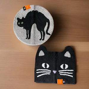 HYDE und EEK! BOUTIQUE Grau Schwarz Katzengesicht & Rund Weich Plüsch Badteppich Rutschfest - Bild 1 von 16