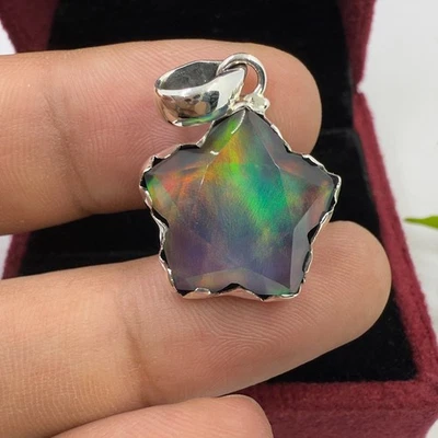 Collar de plata de ley 925 ópalo aurora de laboratorio estrella facetada ópalo Foto 1 de 4