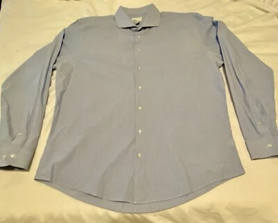 NORDSTROM RACK Men's Shop Blue/White Stripe Button Down Dress Shirt 17 1/2 36-37 - Image 1 of 4