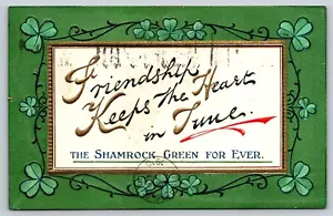 Postkarte Freundschaft Keep the Hear in Tune St. Patricks Day geprägtes Kleeblatt - Bild 1 von 2