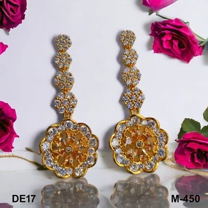Juego de pendientes de joyería étnica Bollywood enchapados en oro AD CZ indio - Imagen 1 de 4
