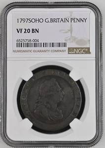 GREAT BRITAIN George III Copper SOHO Penny 1797 NGC VF20 PROBLEM FREE! - Picture 1 of 2