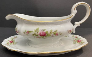 Vintage Johann Haviland "Moss Rose" Gravy Boat With Attached Under Plate Bavaria - Picture 1 of 9
