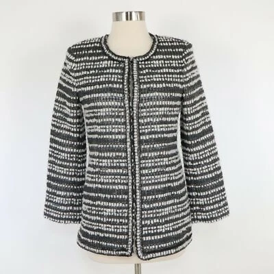 Chaqueta Blazer Alice + Olivia Luci XS Negra Blanca Metálica Tufted Tweed Lana Foto 1 de 4