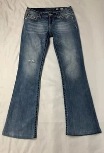 MISS ME Signature Boot Thick Stitch Distressed Stretch Embellished Jeans Size 28 - Picture 1 of 12