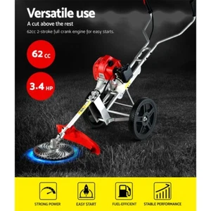 Giantz 62cc Petrol Brush Cutter Whipper Saw Trimmer 2 Stroke 3-in-1 Wheel - Picture 1 of 7