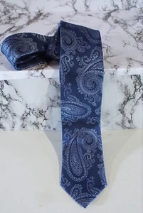 MEN'S ANTHONY SQUIRES ITALY, WOVEN, TWO TONE BLUE PAISLEY HANDMADE SILK TIE - Picture 1 of 7