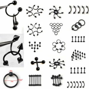 16pc BLACK Stainless Steel Barbell Belly Lip Nipple Body Piercing Jewellery Set - Picture 1 of 2