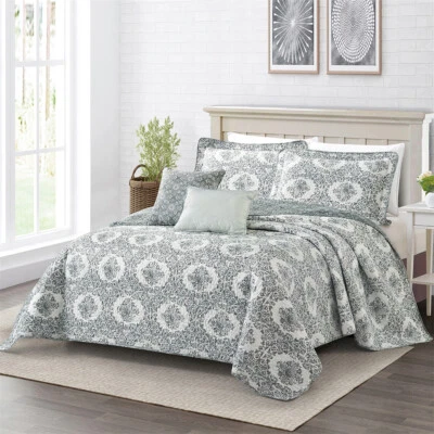 HOME SOFT THINGS Legacy 5-Piece Reversible Bedspread Set – Soft, Lightweight Quilt for Queen/King