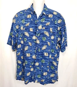 Campia Moda Shirt Large Hawaiian Camp Blue Shells Button Front Lightweight 90'S - Picture 1 of 12