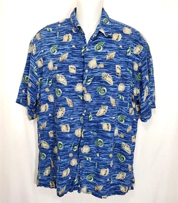 Campia Moda Shirt Large Hawaiian Camp Blue Shells Button Front Lightweight 90'S - Image 1 of 4