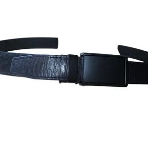 Slidebelt Black Leather Ratchet Brushed Black Buckle Adjustable 34" - 41.5" - Picture 1 of 5