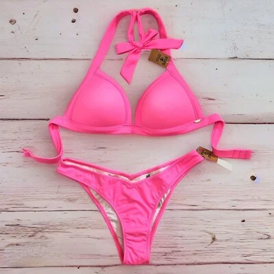 VICTORIA'S SECRET Rosa Push-Up Triángulo Bikini Top Rosa Caliente Brasileño Conjunto Inferior Foto 1 de 4