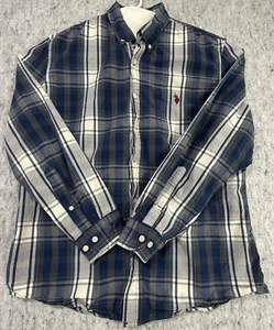 US Polo ASSN Plaid Shirt Sz L Long Sleeve Button Down Indigo Oxford Blue - Picture 1 of 6