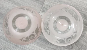 Set of 2 Vtg Art Deco Ceiling Light Fixture Shade Pink Frosted Glass 3 Holes 10" - Picture 1 of 24