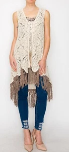 NUEVO CHALECO BOHO crochet ORIGAMI cárdigan flecos WESTERN SM-3X shabby chic - Imagen 1 de 10
