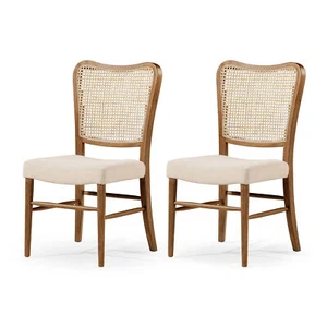 Maven Lane Wood Chair, Antique Natural & Taupe Linen Fabric, Set of 2 (Used) - Picture 1 of 6