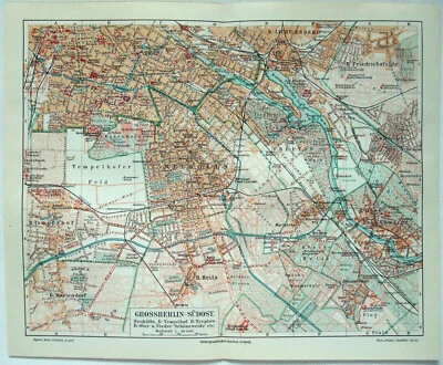 Greater Berlin Southeast - Original 1913 City Map by Meyers. Germany. Antique - Image 1 of 3