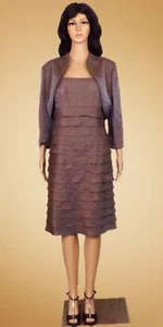 JESSICA HOWARD size 10 brown satin 2-piece evening ensemble jacket/dress DC only - Picture 1 of 15