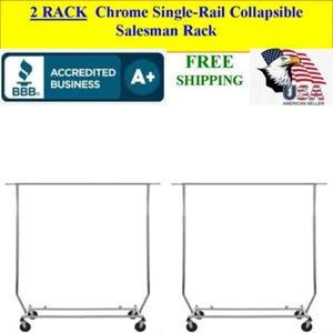 2 RACKS Chrome Single-Rail Collapsible Salesman, Show, Clothing Rack - Picture 1 of 2