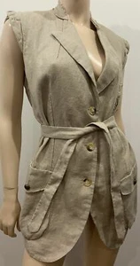 ERMANNO SCERVINO Beige Lino Escote en V Sin mangas Chaleco Chaqueta Top 44/12 - Imagen 1 de 9