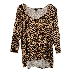 Top túnica tórrido talla 0X tostado y negro estampado animal guepardo manga larga alta baja - Imagen 1 de 9