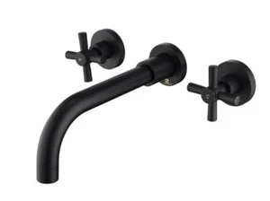 HOMELODY Matte Black Two-Handle Wall Mount Bathroom Faucet - Picture 1 of 9