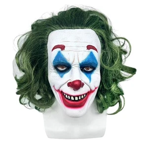 Halloween gruselig böse gruselige Clown Maske Helm Latex grün gehörnt Clown Cosplay - Bild 1 von 7