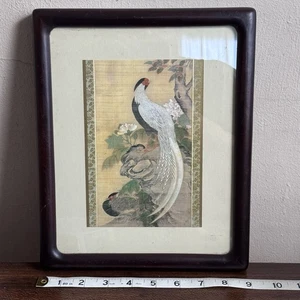 Vtg Asian Bird And Flower Framed Print Painting chinese japanese kacho-ga - Picture 1 of 7