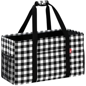 Extra Large Utility Tote Bag, Foldable Reusable Grocery Bags with Metal Wire ... - Picture 1 of 7