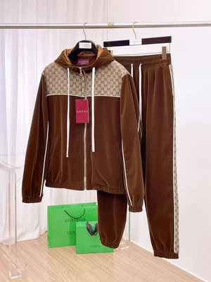 Chándal Gucci Para Hombre Marrón Terciopelo GG Monograma Terciopelo Cremallera Completa Sudadera con Capucha XL Foto 1 de 4