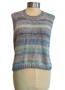 Italian Designer Pensato Blue Hand knitted Vest Top Sz 3 14-16 NWT Rrp £120 - Picture 1 of 14
