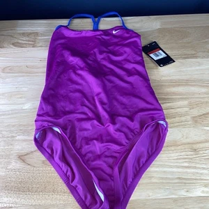 NIKE Swim Girls' Racerback One Piece Swimsuit Purple Large 12-13 Years New - Picture 1 of 5