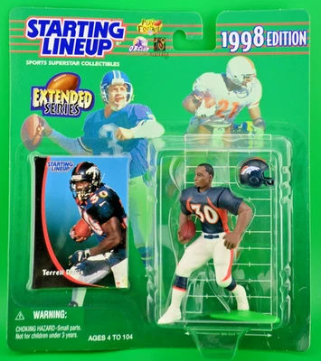 Camiseta azul Terrell Davis Denver Broncos 1998 NFL alineación inicial figura nueva en caja Foto 1 de 2